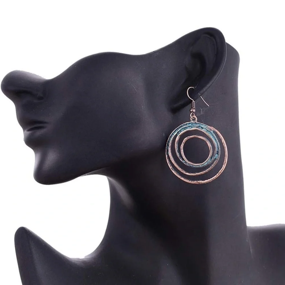 Multilayered Copper Circular Drop Earrings